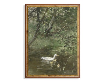Vintage Duck Painting | Antique Pond Landscape Print | Digital Download | Printable Wall Art | Farmhouse Decor | 18th Century Fine Art Print