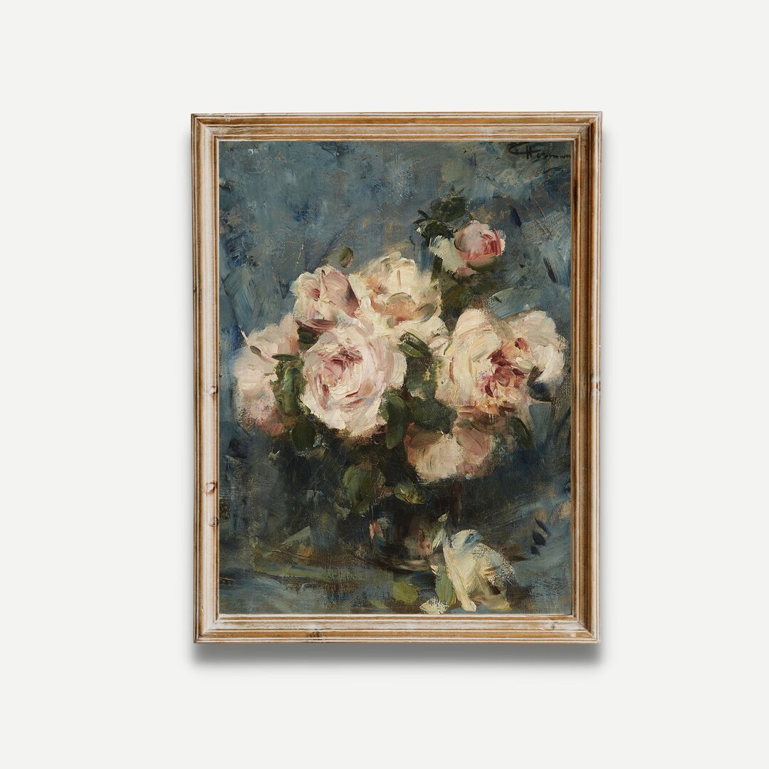 Vintage Rose Still Life Print: Moody Floral Oil Painting - Etsy
