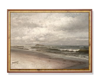 Vintage Seascape Painting: Antique Ocean Beach Fine Art Print