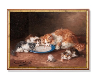Vintage kattenschilderij: antieke boerderijdierenkunst