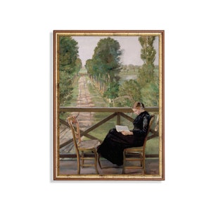 Vintage schilderij vrouw lezend: antieke Victoriaanse kunstafdruk