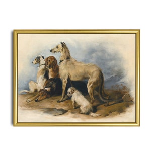 Vintage Dogs Painting | Antique Animal Print | Rustic Fine Art | Animal Lover Gift | Digital Download | Printable Wall Art | Farmhouse Decor