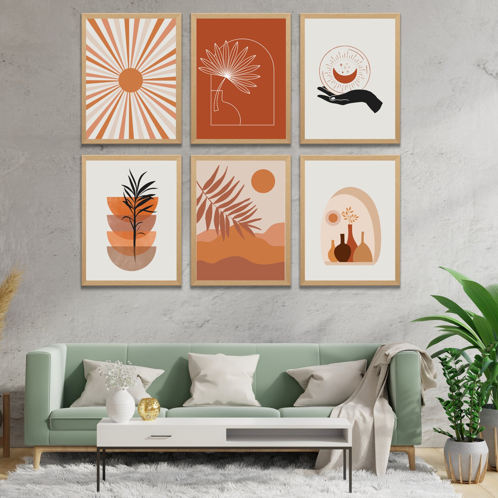 Set Of 6 Boho print Mid Century Modern Gallery Wall Set Etsy