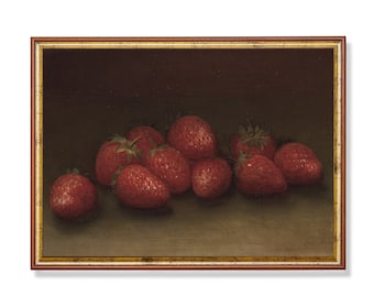 Vintage Strawberry Still Life Painting: Antique Kitchen Decor Print