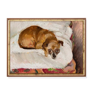 Printed and Shipped | Lying Dog Painting | Vintage Print | Antique Animal Print | Oil Painting Art | Farmhouse Decor | Physical Prints