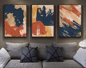 Abstract Terracotta & Navy Blue Print Set: Scandinavian Wall Art (Digital Download)