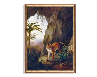 Vintage Tiger Painting Print: Exotic Jungle Wildlife Art
