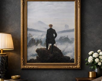 Wanderer Above Sea Fog Print – Caspar David Friedrich Romantic Landscape Wall Art