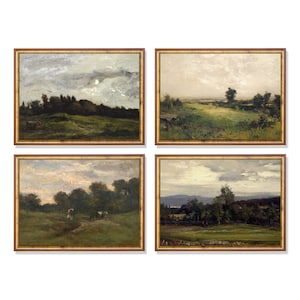 Conjunto de galería vintage / Pintura de paisaje / Conjunto de 4 grabados / Paisaje campestre antiguo / Decoración de pared francesa / Arte horizontal / Pintura al óleo