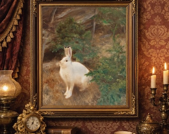 Vintage Rabbit Painting: Antique Bunny Fine Art Print