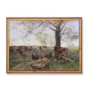 Vintage Cattle Painting | Antique Cow Print | Farmhouse Decor | Digital Download | Printable Wall Art | Farm Animal Oil Painting | Fine Art