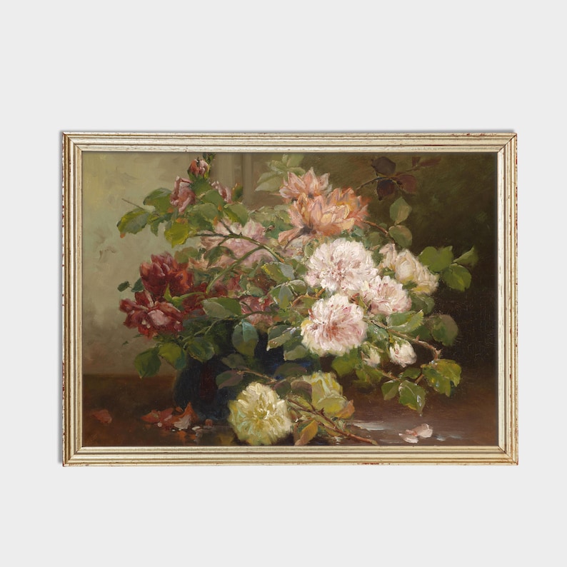 Vintage Rose Bouquet Art Print: Antique Floral Still Life (digital ...