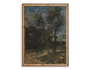 Rustic Landscape Painting: Moody Forest Antique Art Print