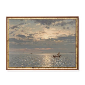 Pintura de paisaje marino vintage: Impresión artística de vista al mar del siglo XIX
