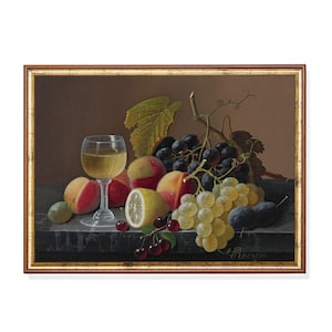 Print and Ship | Vintage Still Life with Fruits | Antique Fruits Painting | Rustic Lemon Fine Print | Kitchen Decor | Mailed Print