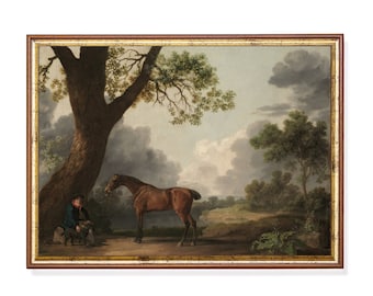 Impression d'art vintage cheval et cavalier : paysage équestre du XIXe siècle (téléchargement numérique)