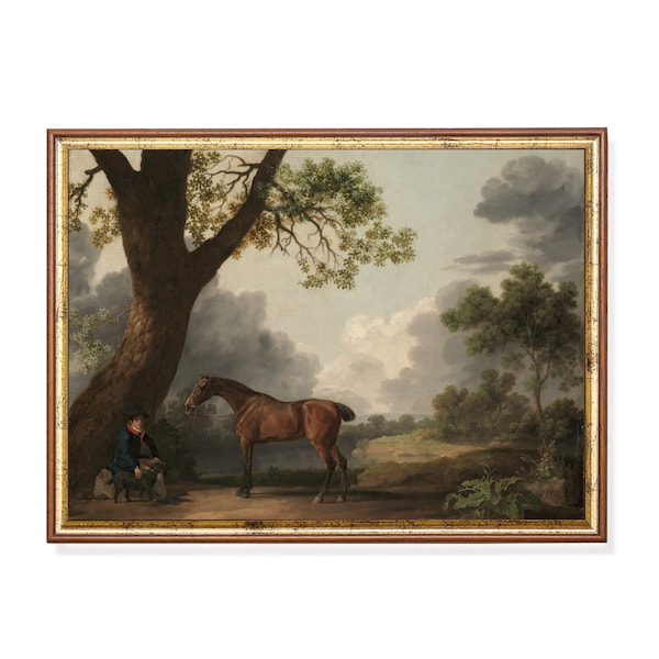 Vintage Horse Painting | Antique Equestrian Print | Digital Download | Farmhouse Decor | Printable Wall Art | Moody Rustic Animal Print