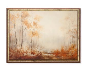 Golden Mist Woodland Print, Impressionist Autumn Landscape, Misty Forest Nature Decor (Digital Download)