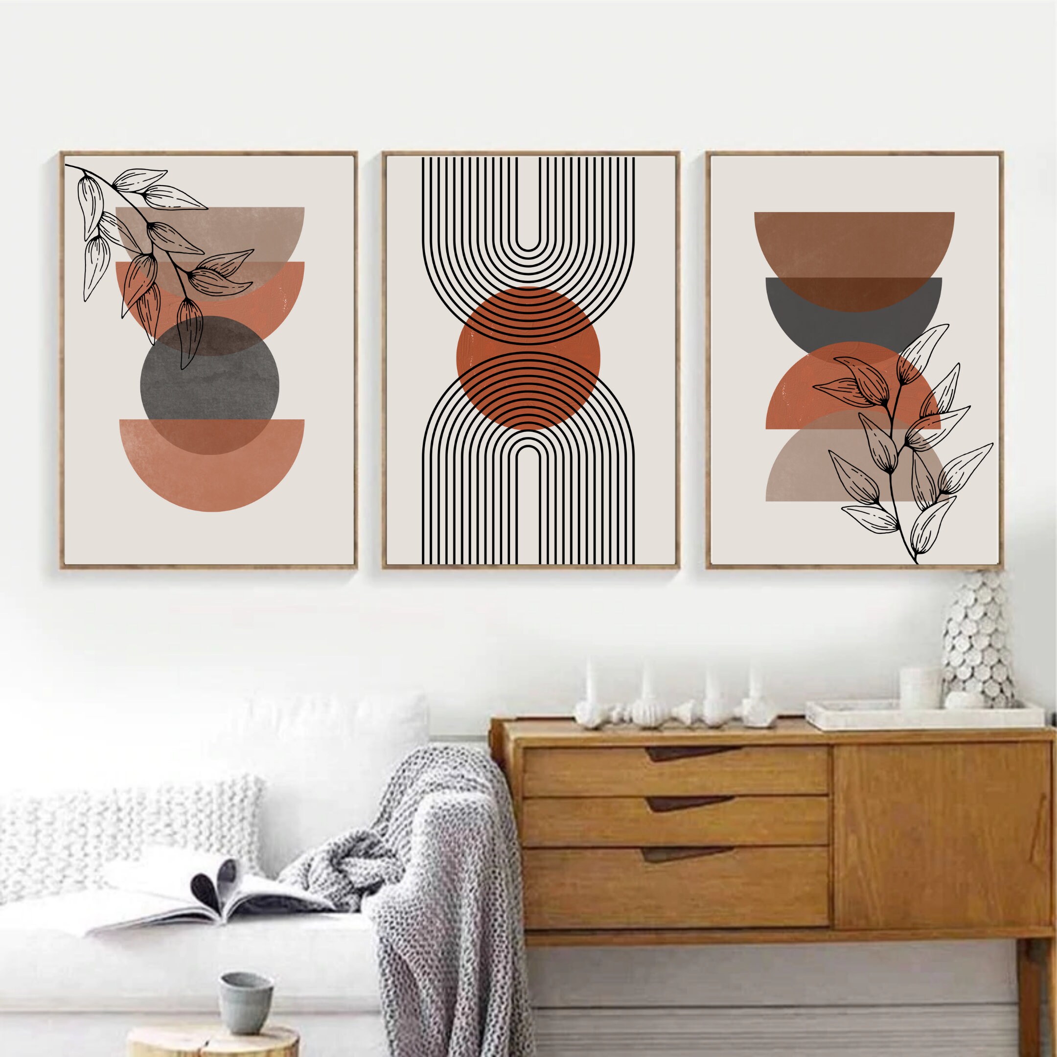 3 Piece Wall Art Boho Prints Set of 3 Mid Century Modern Prints ...