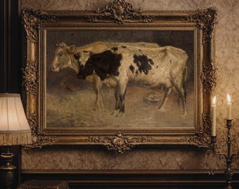 Vintage Cows Painting: Moody Farmhouse Animal Print