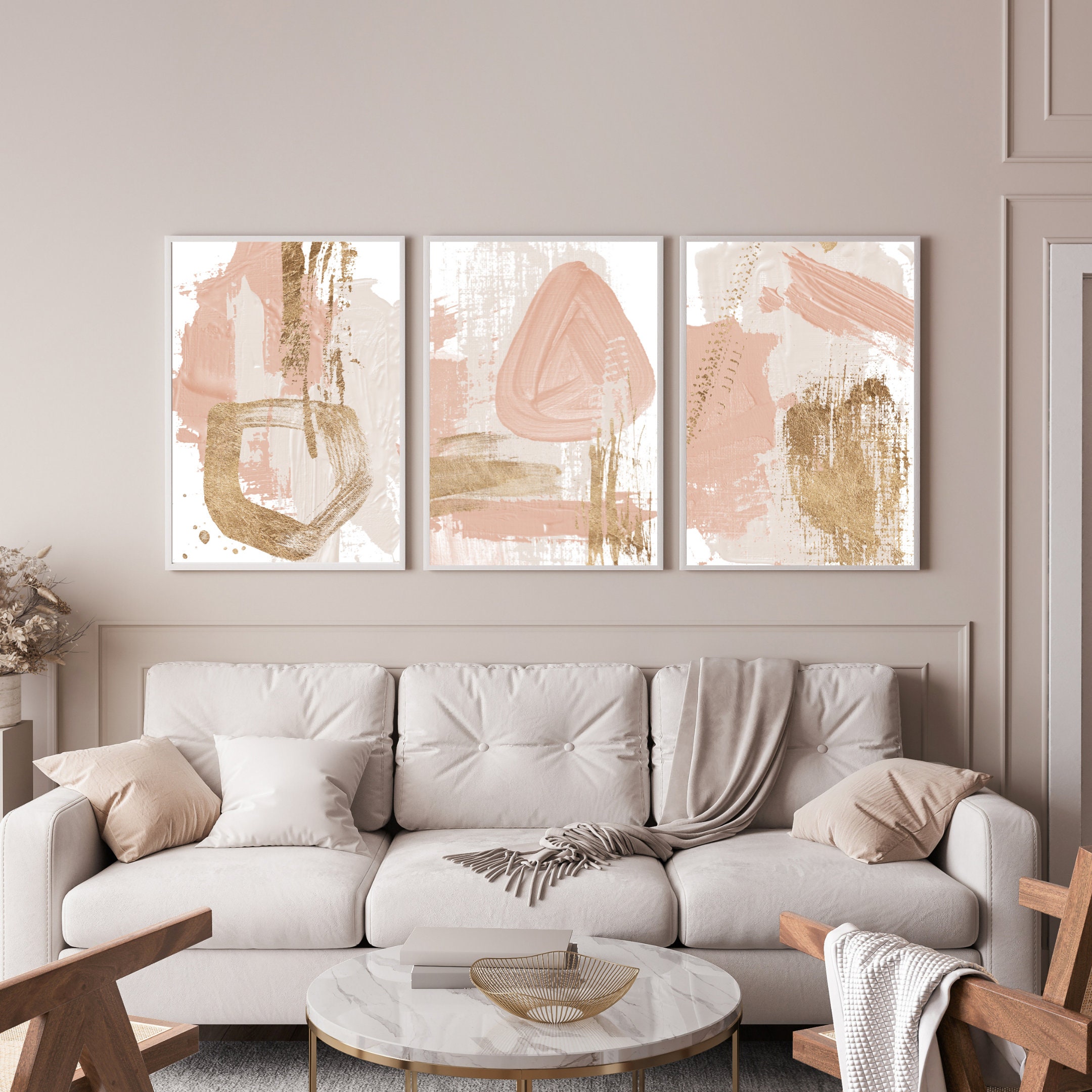 3 Piece Wall Art Abstract Oil Painting Blush Pink Wall Art Set - Etsy
