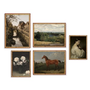 Vintage Gallery Set | Antique Painting | Set of 5 Prints | Digital Download | Printable Wall Art | Oil Painting Moody Print | Fine Art Print