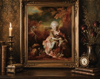 Young Noble with Spaniel Rococo Portrait Print, Antique Aristocratic Fall Wall Art