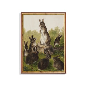 Vintage Bunnies Painting: Antique Rabbit Print, Farmhouse Art (Digital Download)