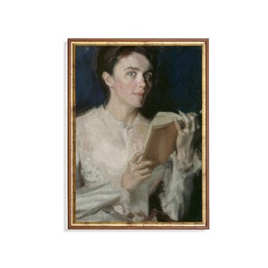 Vintage Woman Reading: Moody Antique Portrait Art Print