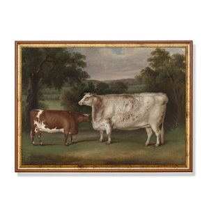 Printed and Shipped | Vintage Cattle painting | Antique Animal Print | Farmhouse Decor | Moody Rustic Art | Country Decor | Physical Prints