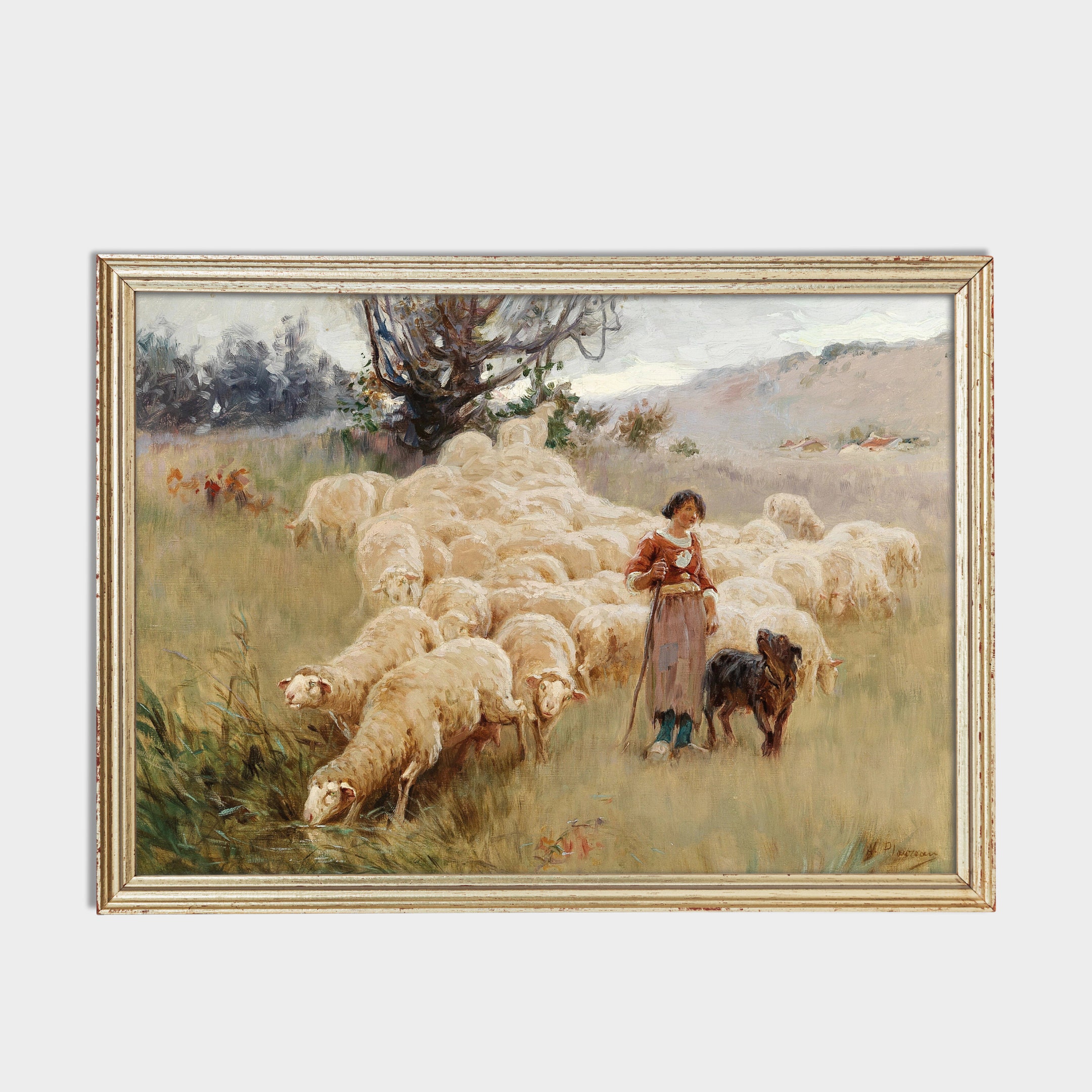 銅版画　羊飼い　1846年 ジャン＝フランソワ・ミレー「羊飼いの女」木版画 27×22cm