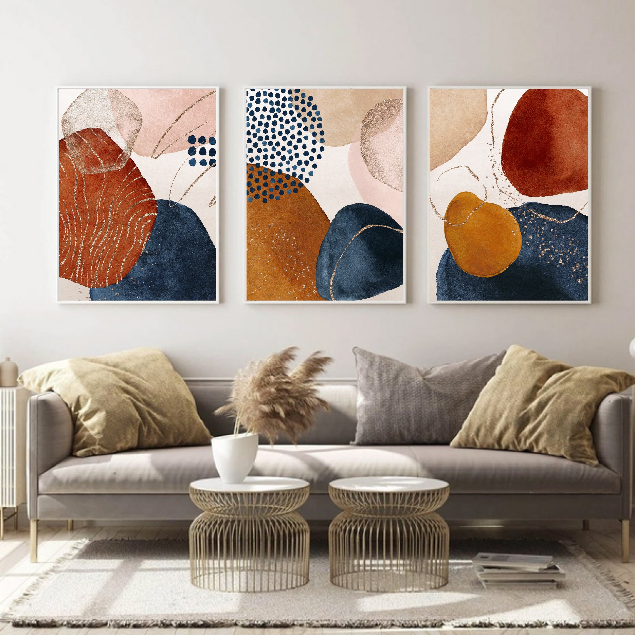 Set of 3 Abstract Art Print Terracotta Navy Blue Burnt Orange - Etsy set-of-3-abstract-art-print-terracotta-navy-blue-burnt-orange-etsy