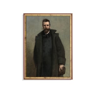 Print and Ship | Vintage Man Portrait Painting | Antique Gentleman Oil Painting Print | Moody Rustic Art | Mailed Print | Fine Art