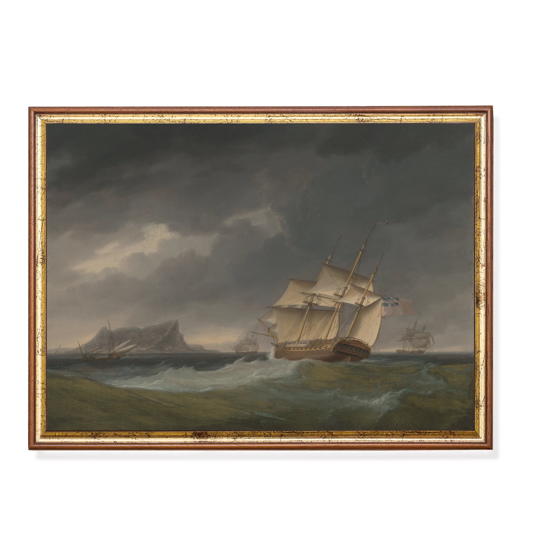 Sailing Ship Painting | Nautical Decor | Vintage Seascape Print | Moody ...