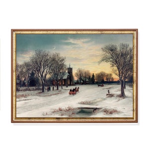 Vintage Winter Landscape Art Print | Antique Christmas Scene