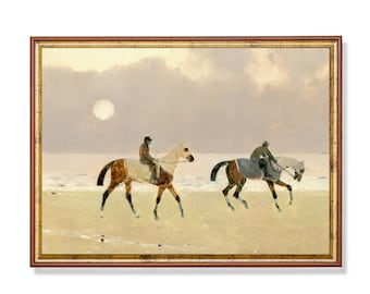Vintage Equestrian Print: Horse Riders on Beach (Digital Download)
