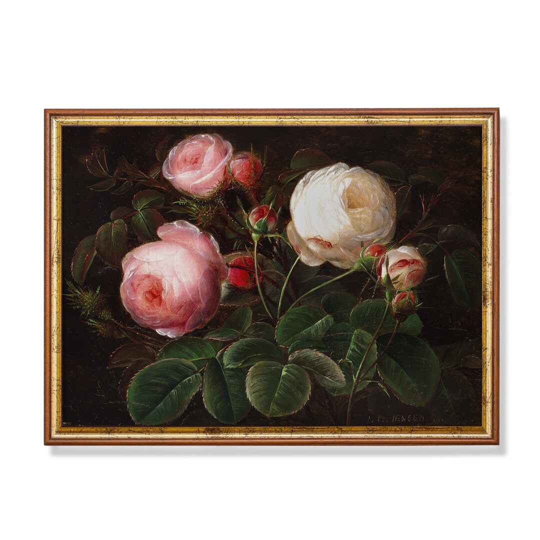 Vintage Rose Painting Print, Dark Floral Botanical Wall Art - Etsy