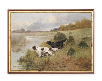 Lámina vintage de setter inglés: arte rústico de pared para perro de caza (descarga digital)