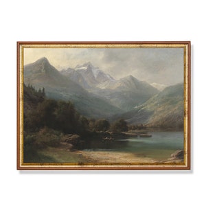Vintage Mountain Lake Print – Romantic Alpine Landscape Wall Art, Serene Nature Painting, 19th Century Scenic Valley and Water Decor