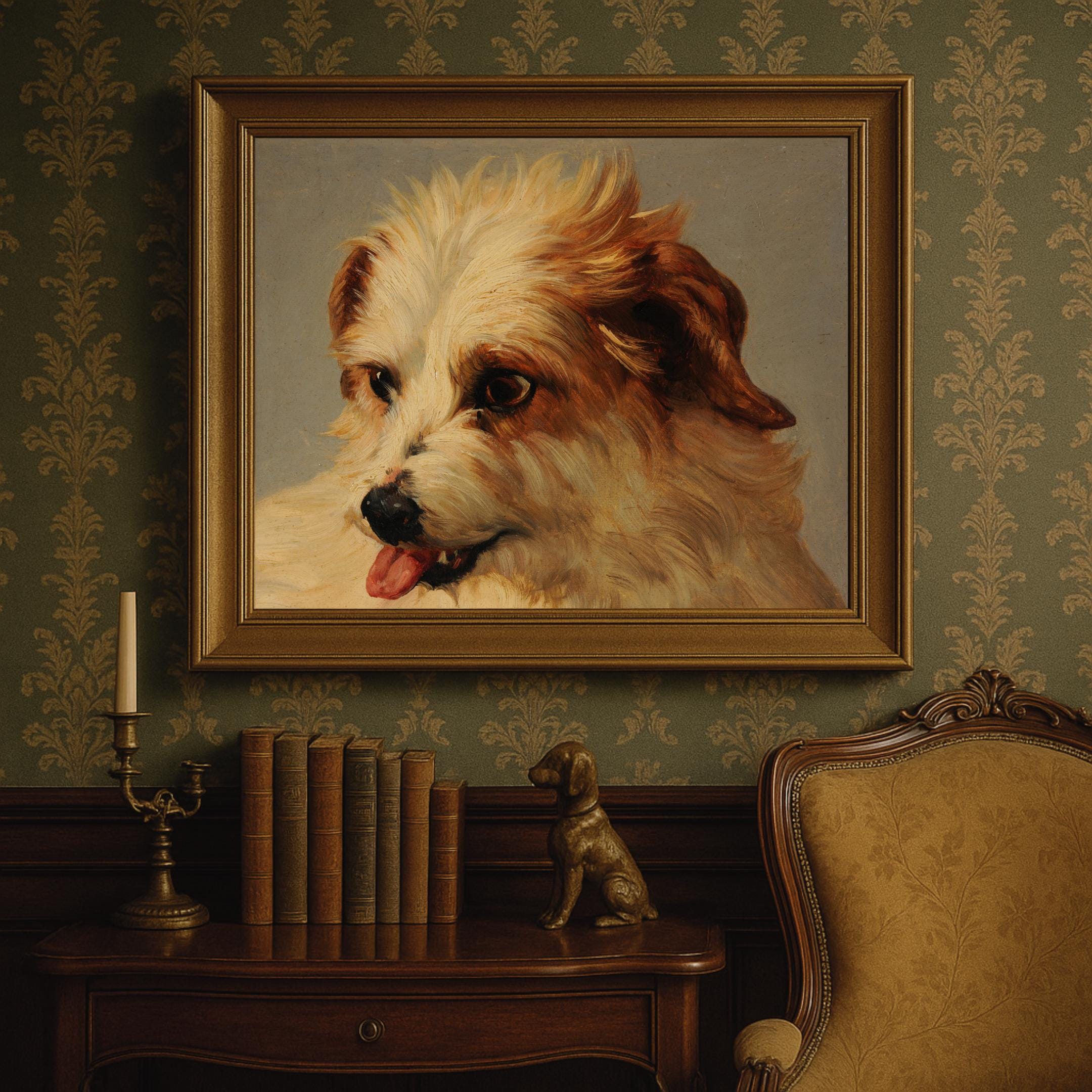 アート・写真 vintage ヨーロッパ輸入手描き犬装飾画