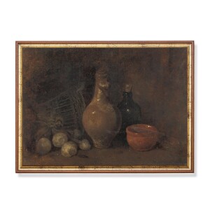 Stillleben mit Früchten, Glas, und Steingut – Vintage holländische Kunstdruck, rustikale Küchendekoration, Reproduktion eines klassischen Stilllebens