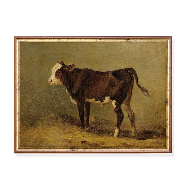 Vintage Cow Painting | Antique Animal Print | Rustic Wall Decor | Digital Download | Printable Wall Art | Farmhouse Country Decor | Fine Art