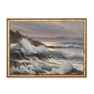 Vintage Seascape Painting | Antique Ocean Beach Print | Sea Waves Art | Coastal Decor | Digital Download | Printable Wall Art | Fine Art