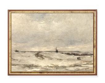Antique Winter Landscape Painting | Giclée Print, Rustic Cabin Decor
