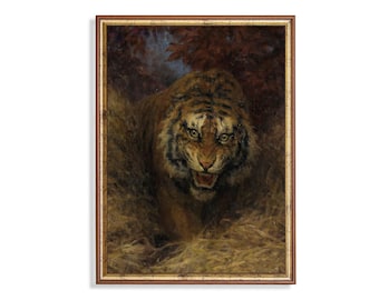 Antique Tiger Painting: 19th Century Wildlife Art (Digital Download)