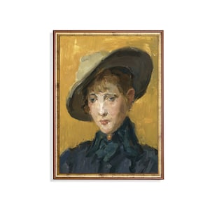 Vintage Girl with Hat Portrait: Antique Style Art Print