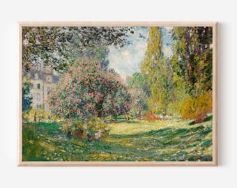 Monet Gartenkunst Druck: Impressionistische Frühlingslandschaft, französisches Wandbild