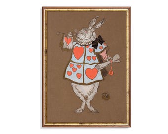 Vintage White Rabbit Print: Alice in Wonderland Storybook Art