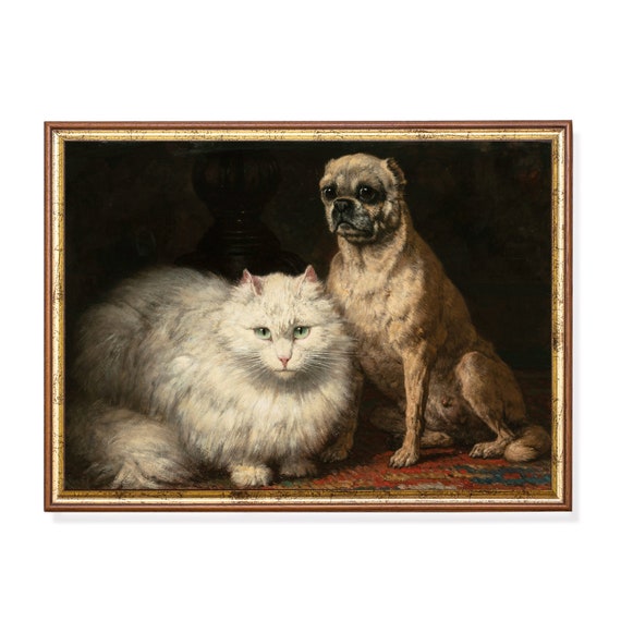 ぷ*あ様 絵画原画 （大好きな時間）仲良しな猫と犬の絵画 室内情景 ぷ