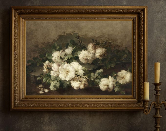 Moody Floral Oil Painting PRINTABLE / Dark Vintage Still Life Print ...